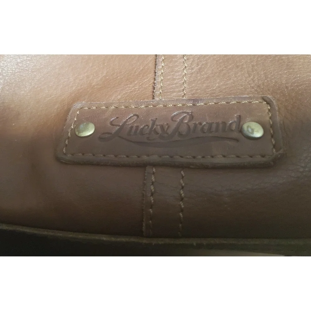 Lucky Brand‎ Tan Leather Studded Crossbody Messenger Bag Boho Tassel Brown